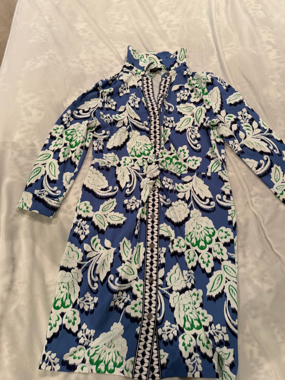 Talbots Blue, White & Green Printed Women’s Shirt